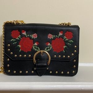 Black with needlepoint flower design